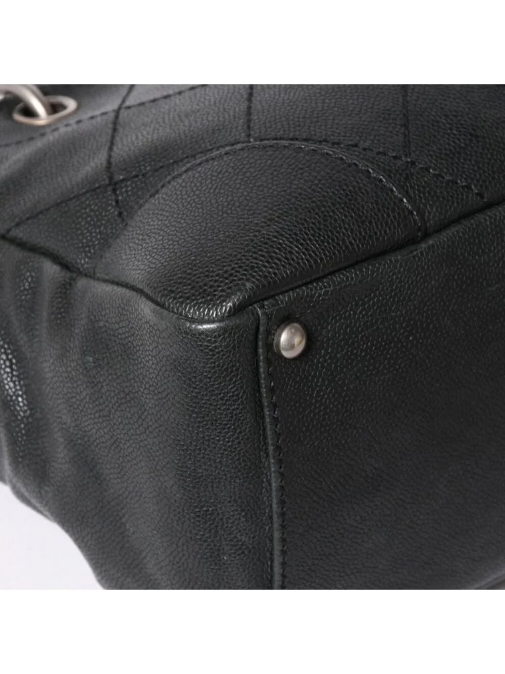Chanel Wild Stitch Chain Tote Bag CC Logo Caviar Leather Black